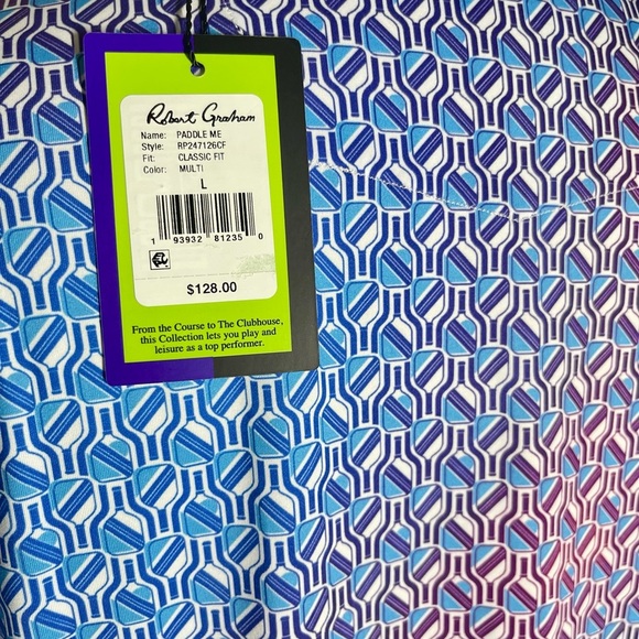 Robert Graham | Paddle Me Geo Print Short Sleeve T-Shirt | Blue Multi | Large - Picture 6 of 6